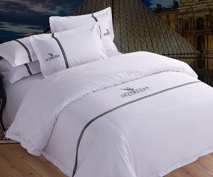 酒店床上用品四件套宾馆床单被套布草专用纯棉白色全棉纯白被罩夏