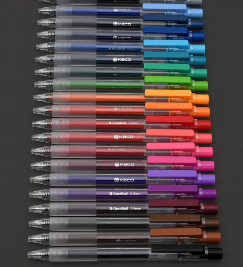 彩色中性笔按动式手账笔800米书写大容量防水速干黑色0.5 学生记笔记专用涂鸦20色彩虹水笔TURBO